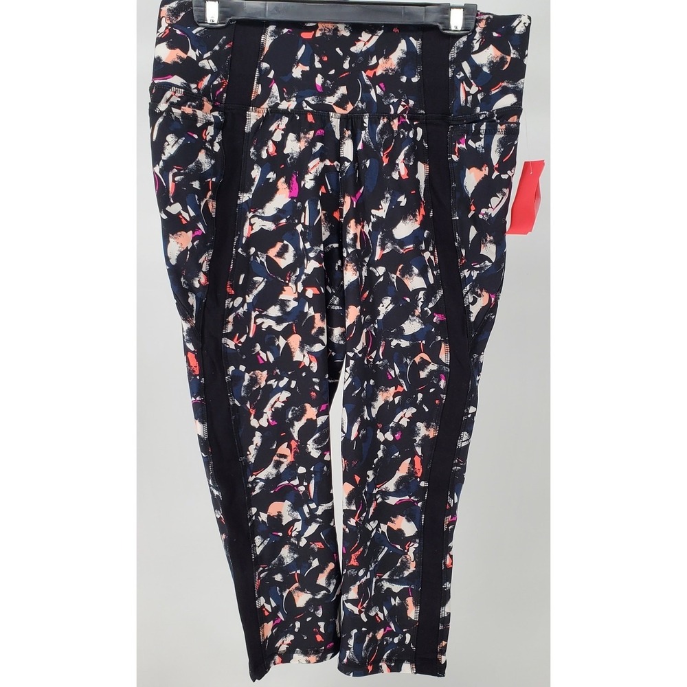 LIVI‎ Active Power Legging Women 14 / 16 Black Abstract Print Crop Pockets New